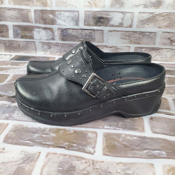 Klogs Shoes Size 8M Black Mules Buckle Studded Punk Grunge Chunky Goth - Picture 4 of 11